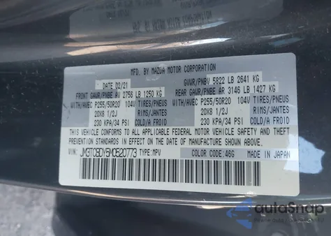 2021 Mazda Cx-9 Grand Touring from USA, damaged, VIN JM3TCBDY5M0520773